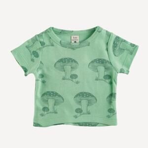 Kate Quinn Green Toadstool Short Sleeve Boxy Tee Shirt Size 2T Mushrooms